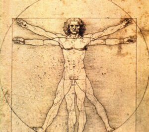 L'homme de Vitruve : œuvre de Léonard de Vinci montrant les proportions du corps humain